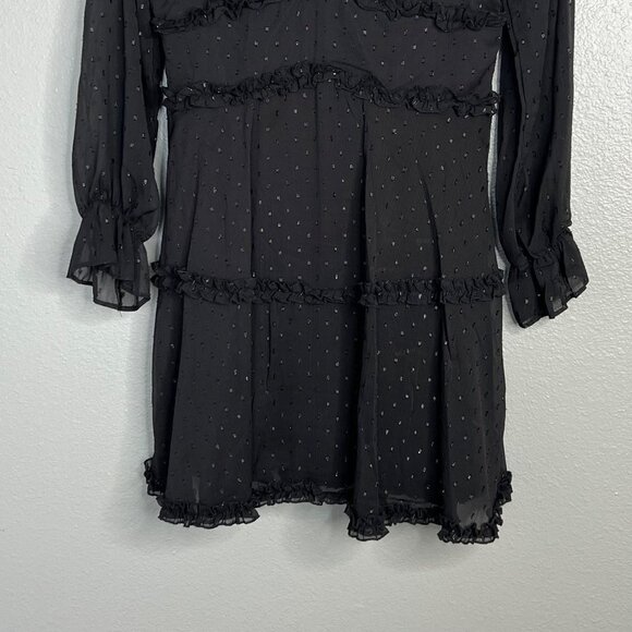 B. Smart Long Sleeve V-Neck Ruffle Mini Dress Flowy Semi-Sheer Juniors 5 - Picture 4 of 10